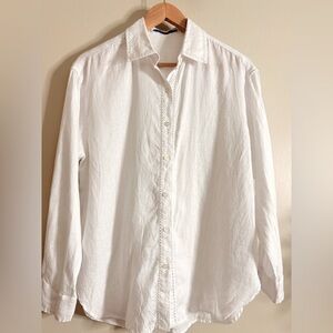 J. McLaughlin Crisp White Casual Button Down‎ Linen Shirt size Medium